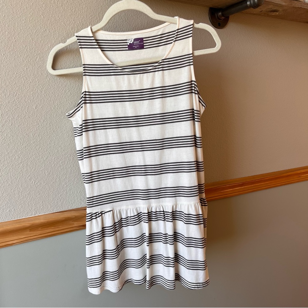 Garnet Hill Zinni Grey and Cream Striped Peplum Tank Top